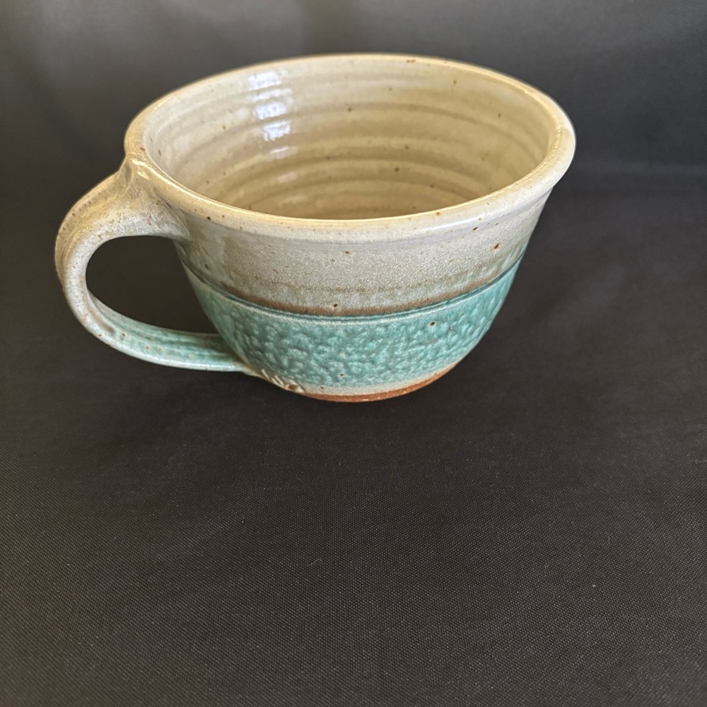 Handcrafted Ceramic Large Mug with Green and Beige Design
